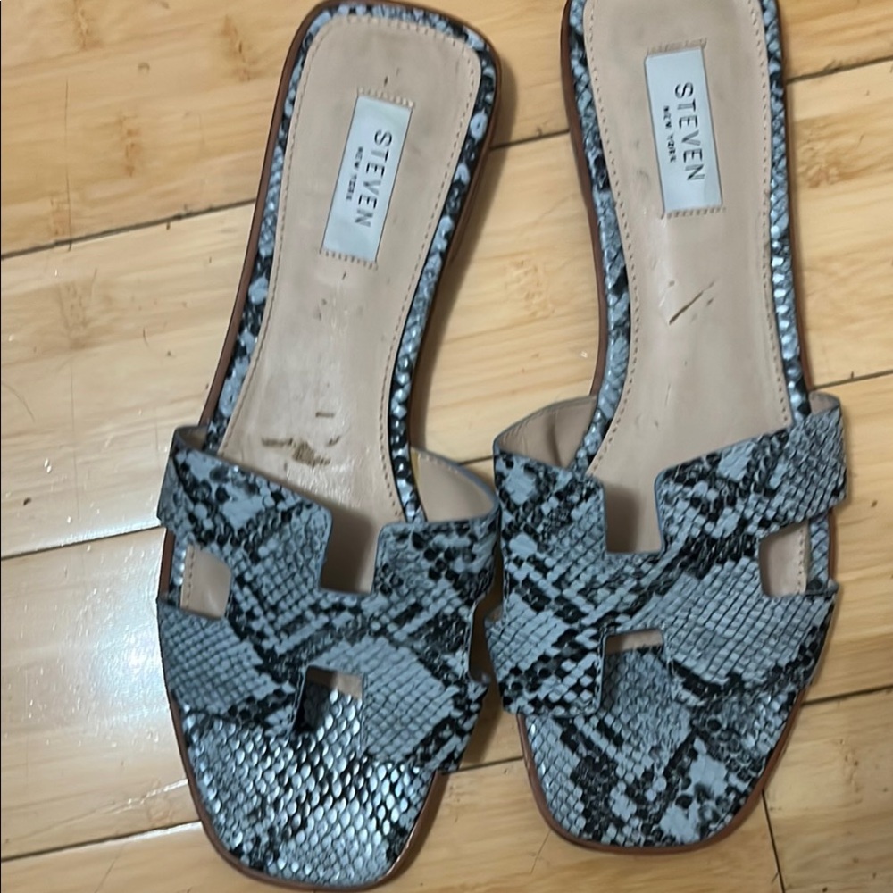 Steven Black and Gray Sandals with H-Cut Design